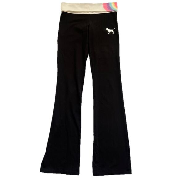 Victoria's Secret Pink Fold-over Leggings Womens Small Black Flare Leg Yoga Y2K - Picture 1 of 13